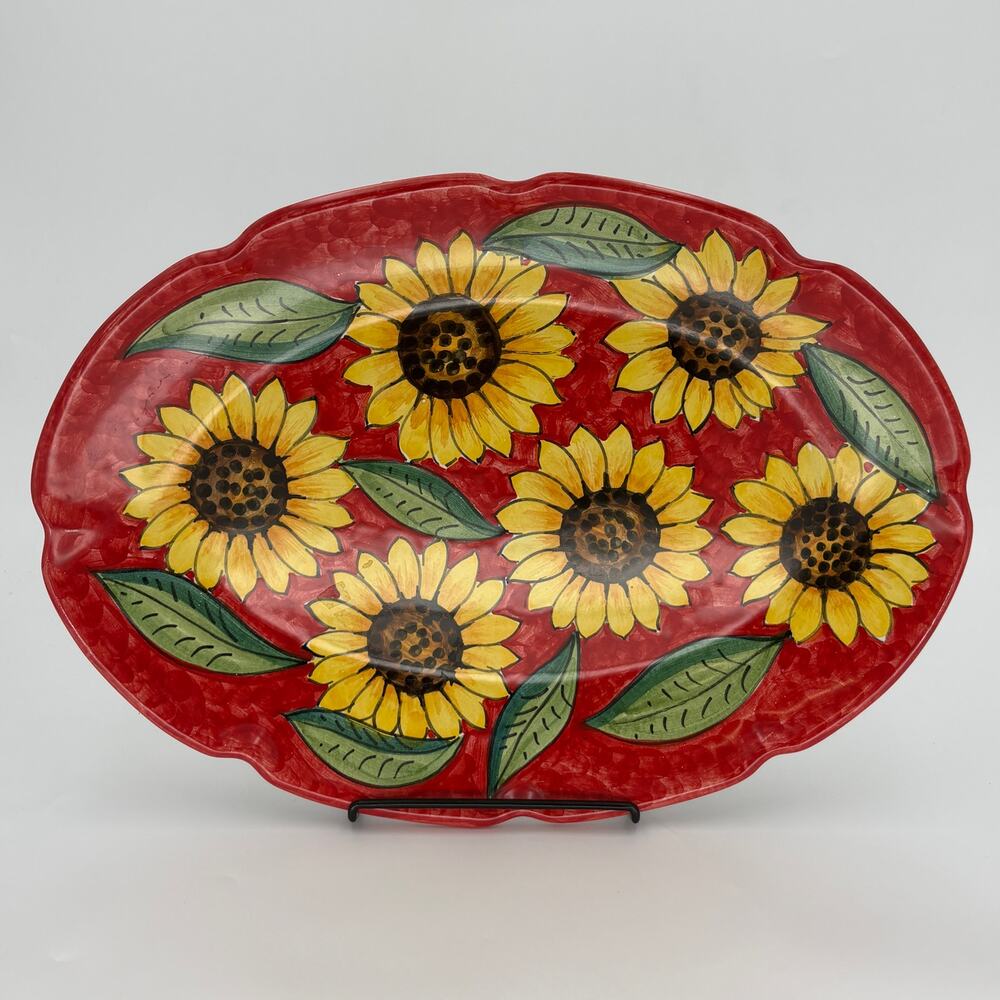 Vintage 1990s Positano Italy Sunflower Platter Ceramic Italian Majolica 17"